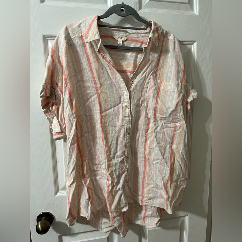 Terra & Sky Coral and Cream Striped Blouse